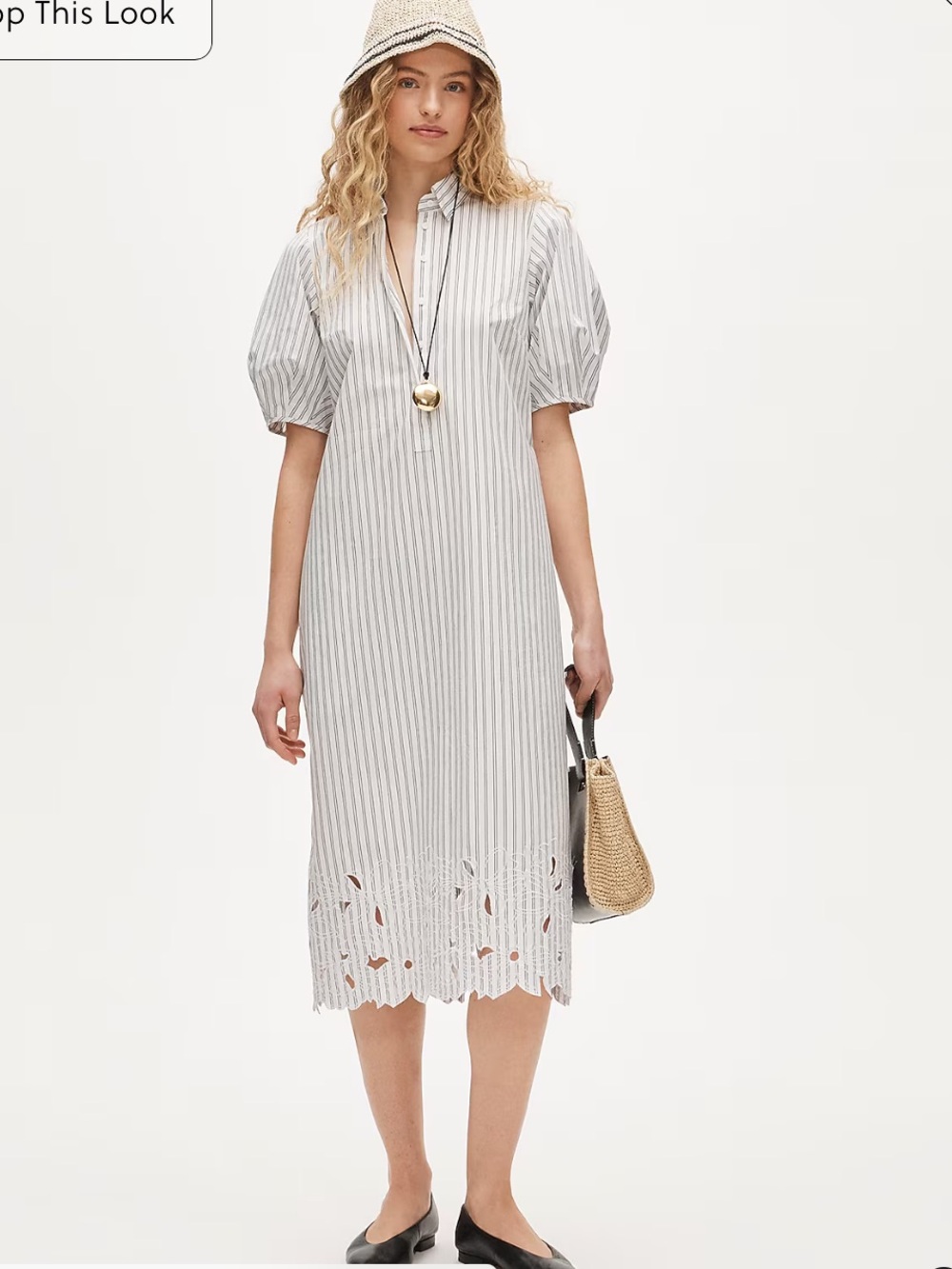 J. Crew Embroidered Striped Cotton‎ Poplin Midi Shirt Dress Blue White 2 CS959